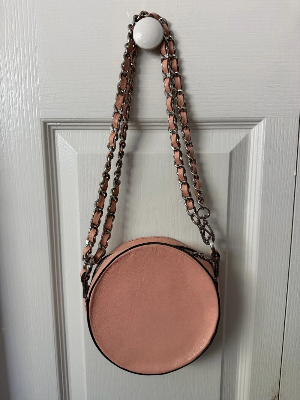 Valentino Blush Pink Round Leather Shoulder Bag with Chain Strap
